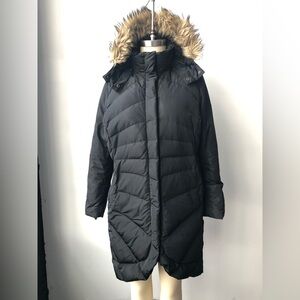 Lands' End Black Puffer Coat with Faux Fur Hood Size XL